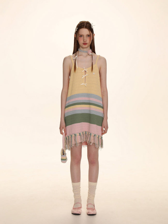 Striped Fringed Knit Dress - COPPING THREADS - MOROMORO Hover Image