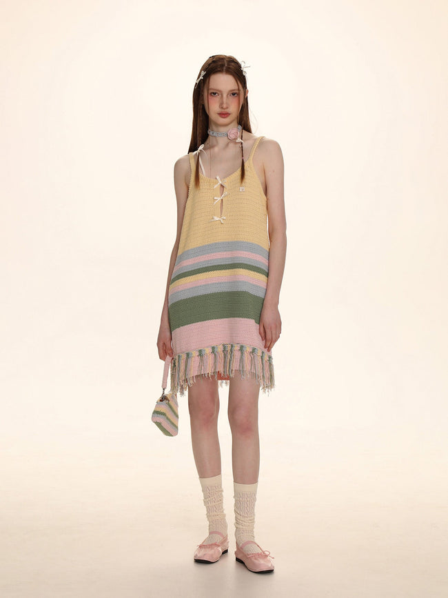 Striped Fringed Knit Dress Main Image