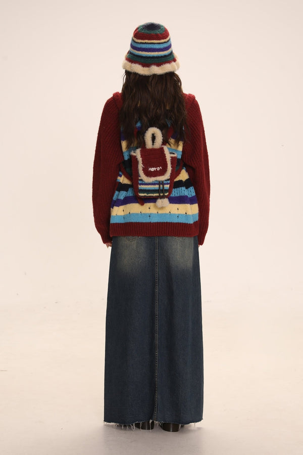 Striped Jacquard Loose Knitted Cardigan - COPPING THREADS - MOROMORO