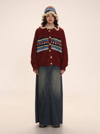 Striped Jacquard Loose Knitted Cardigan - COPPING THREADS - MOROMORO