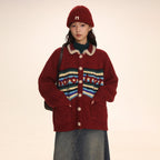 Striped Jacquard Loose Knitted Cardigan - COPPING THREADS - MOROMORO