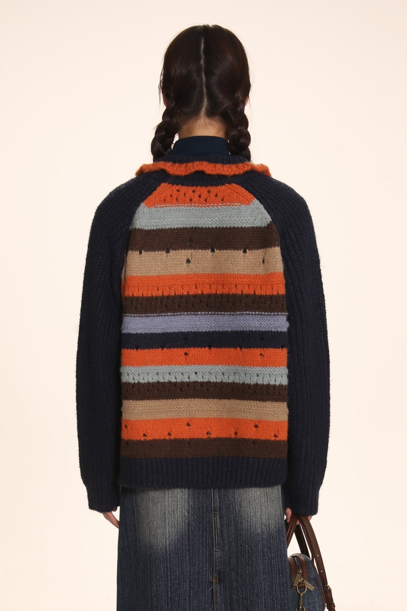 Striped Jacquard Loose Knitted Cardigan - COPPING THREADS - MOROMORO