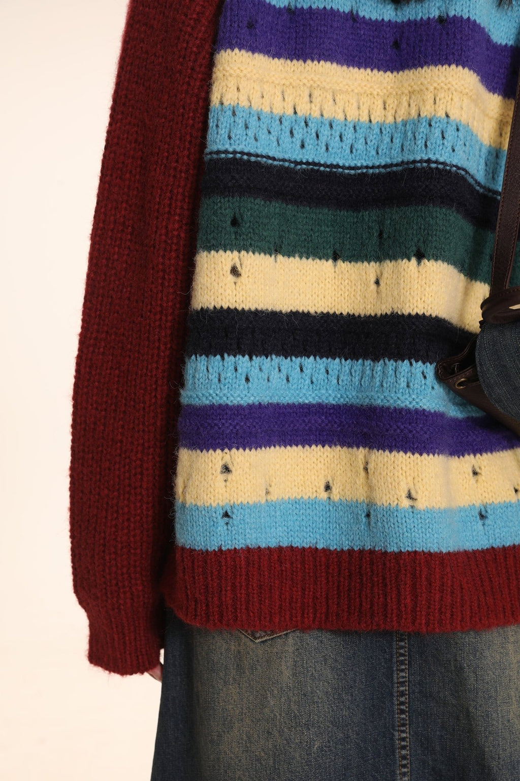 Striped Jacquard Loose Knitted Cardigan - COPPING THREADS - MOROMORO