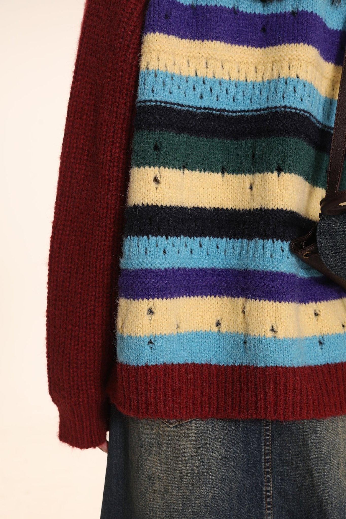 Striped Jacquard Loose Knitted Cardigan - COPPING THREADS - MOROMORO