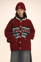 Striped Jacquard Loose Knitted Cardigan - COPPING THREADS - MOROMORO