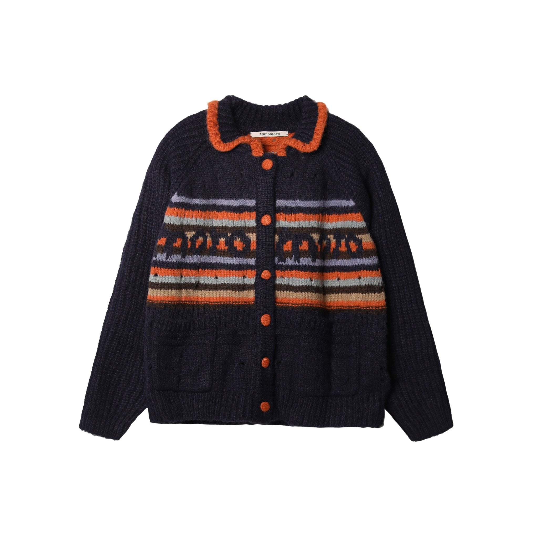 Striped Jacquard Loose Knitted Cardigan - COPPING THREADS - MOROMORO