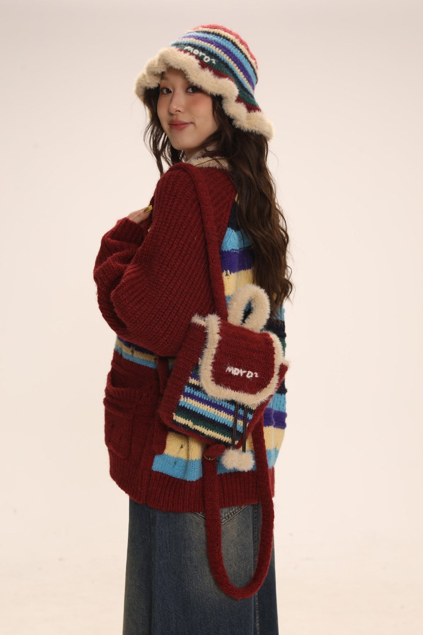 Striped Jacquard Loose Knitted Cardigan - COPPING THREADS - MOROMORO