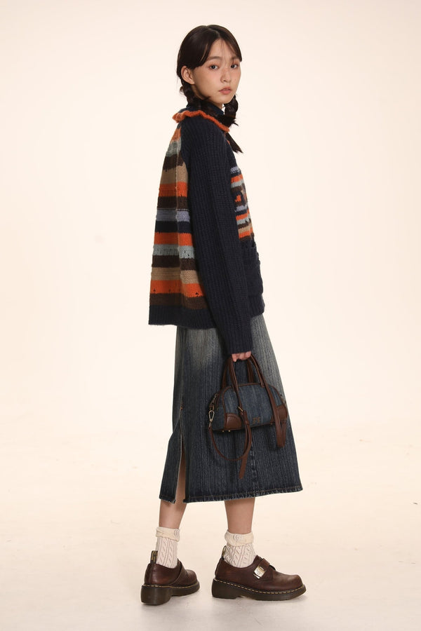 Striped Jacquard Loose Knitted Cardigan - COPPING THREADS - MOROMORO