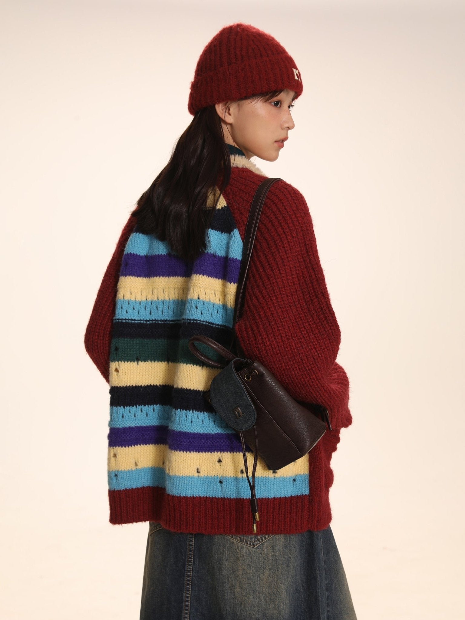 Striped Jacquard Loose Knitted Cardigan - COPPING THREADS - MOROMORO