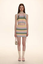 Striped Knit Embroidered Mini Skirt - COPPING THREADS - MOROMORO