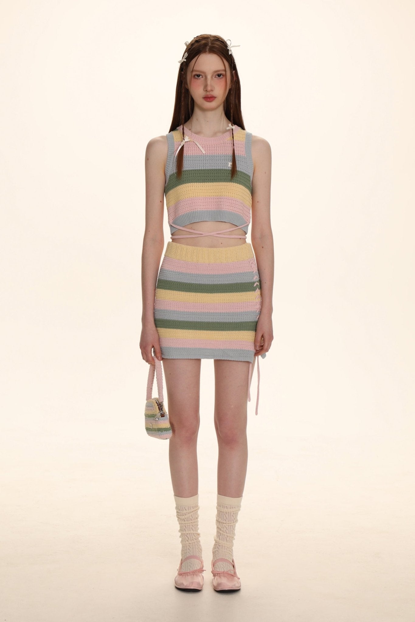 Striped Knit Embroidered Mini Skirt - COPPING THREADS - MOROMORO