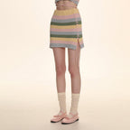 Striped Knit Embroidered Mini Skirt - COPPING THREADS - MOROMORO