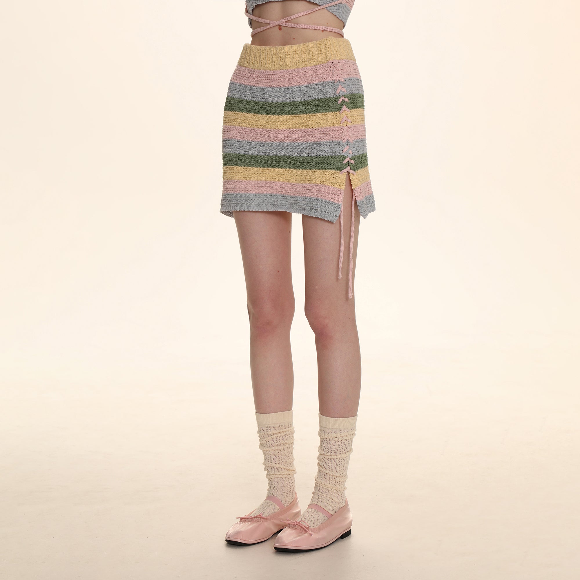 Striped Knit Embroidered Mini Skirt - COPPING THREADS - MOROMORO