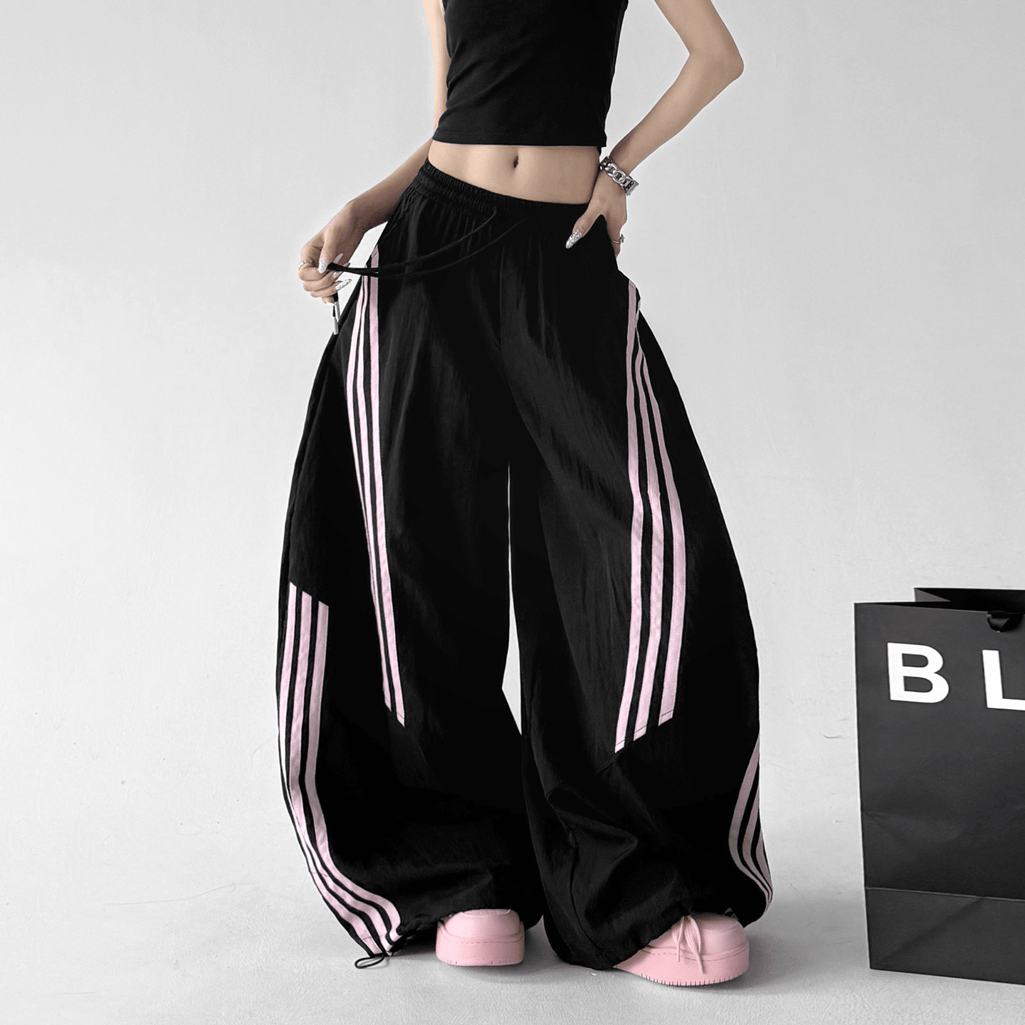 Striped Loose Drawstring Casual Pants - CT6683 - COPPING THREADS - CT Select