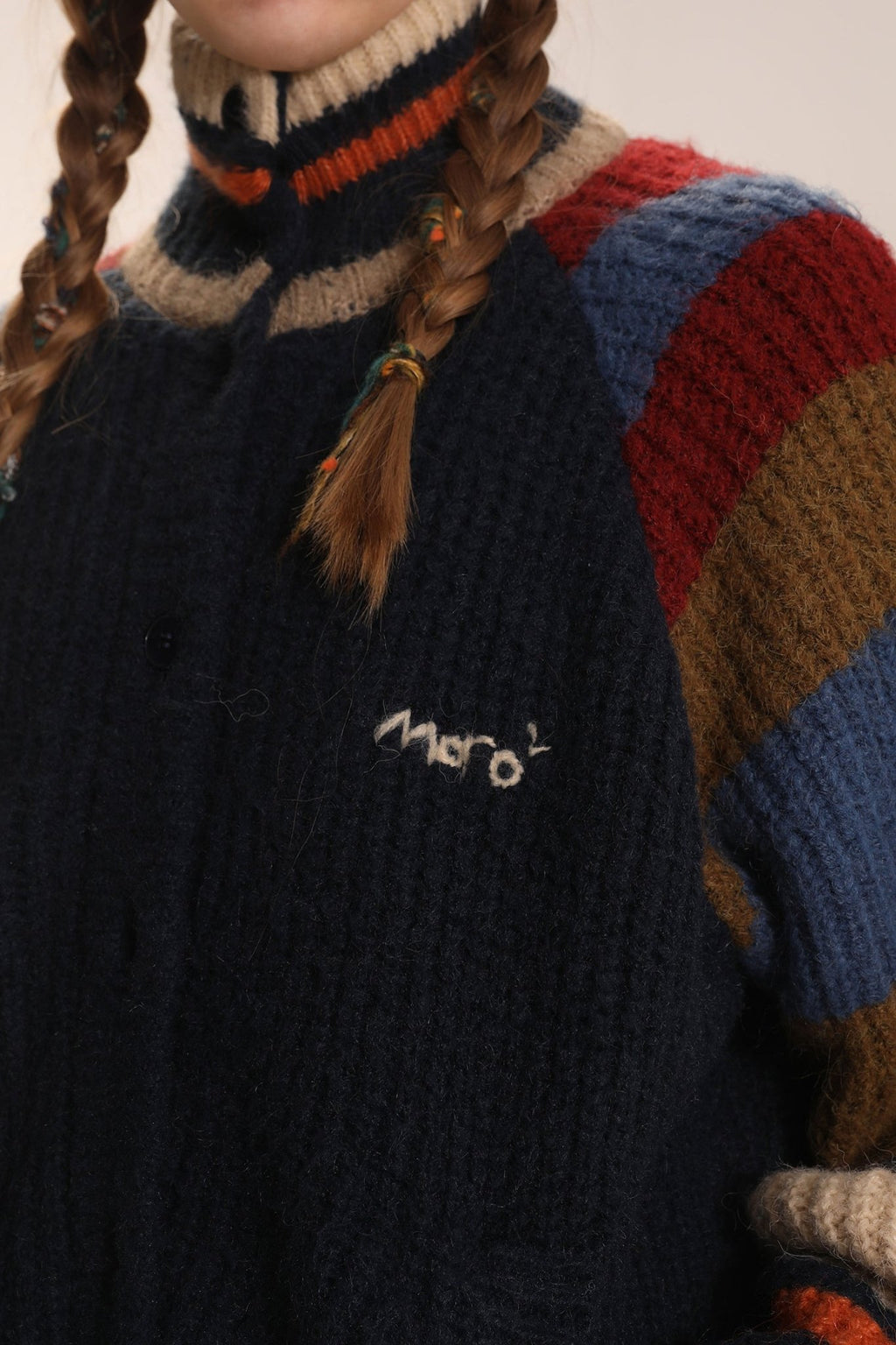 Striped Raglan Sleeves Wool Knitted Cardigan - COPPING THREADS - MOROMORO