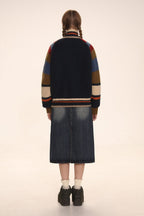 Striped Raglan Sleeves Wool Knitted Cardigan - COPPING THREADS - MOROMORO