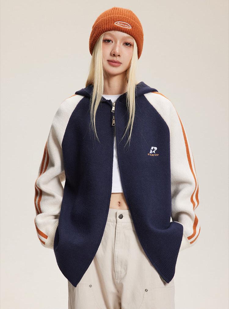 Striped Sleeves Colorblock Hoodie Sweater - COPPING THREADS - CATTEE