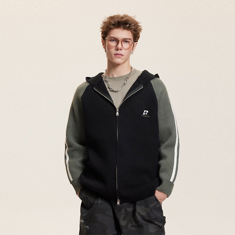 Striped Sleeves Colorblock Hoodie Sweater - COPPING THREADS - CATTEE