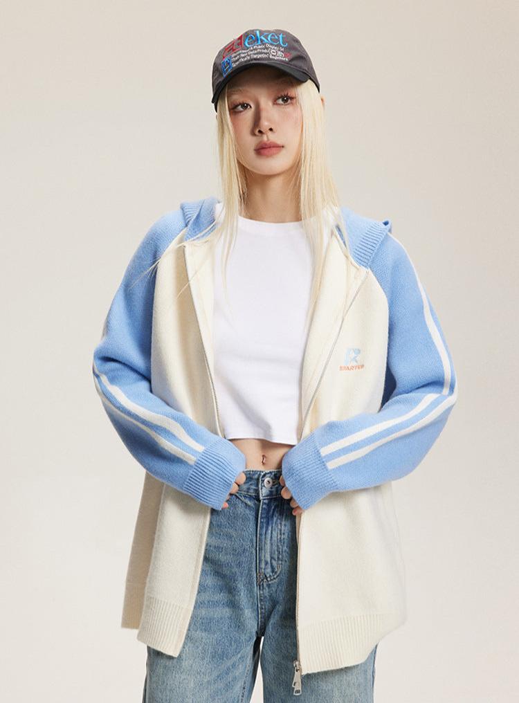 Striped Sleeves Colorblock Hoodie Sweater - COPPING THREADS - CATTEE