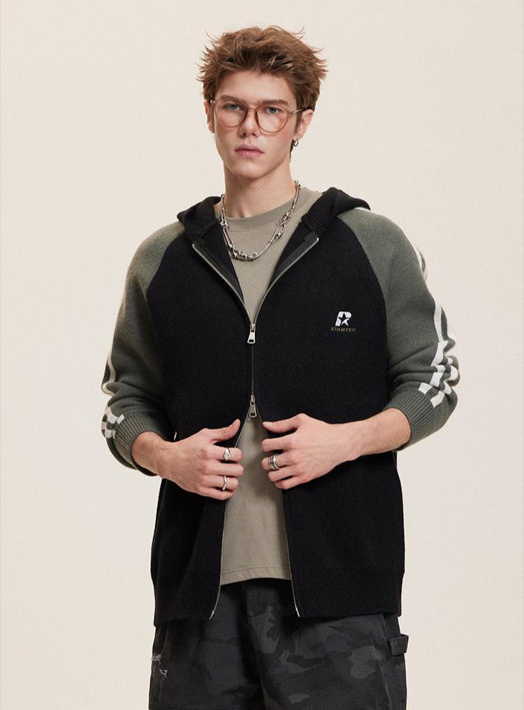 Striped Sleeves Colorblock Hoodie Sweater - COPPING THREADS - CATTEE