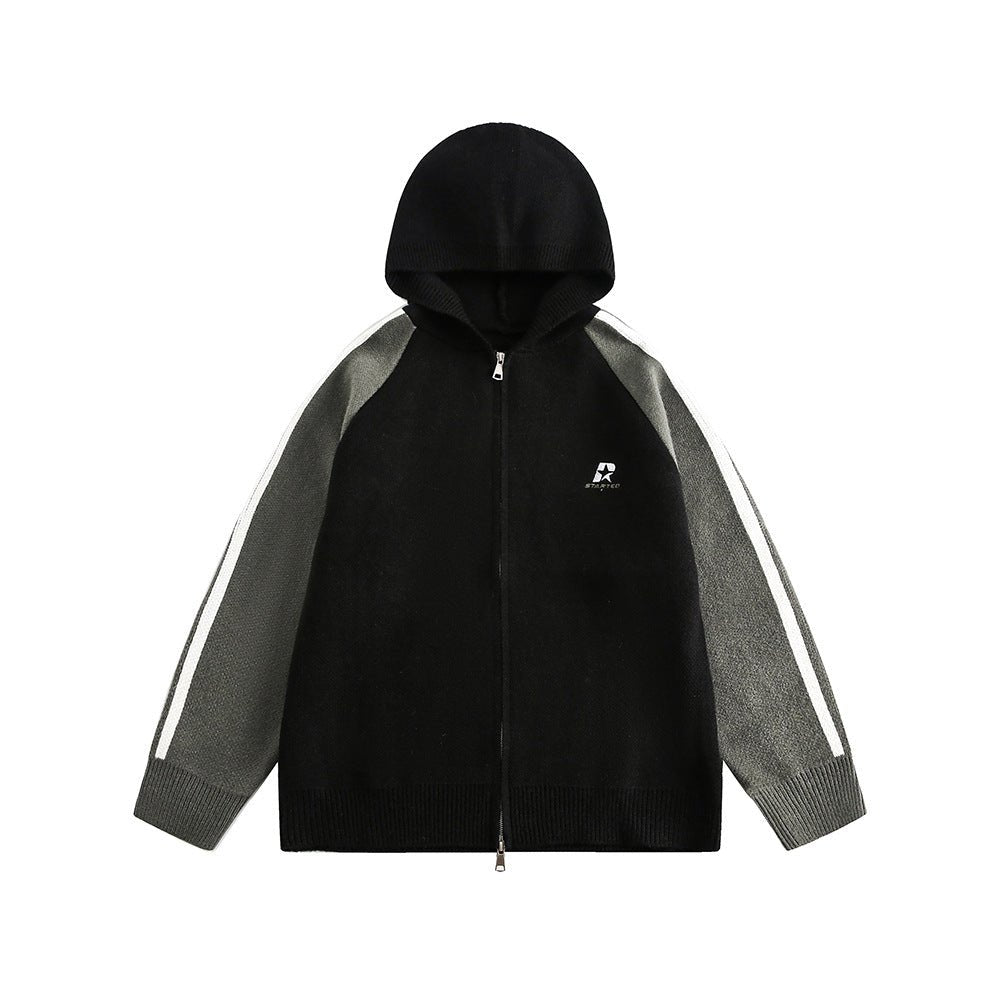 Striped Sleeves Colorblock Hoodie Sweater - COPPING THREADS - CATTEE