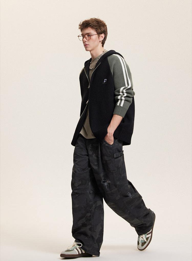 Striped Sleeves Colorblock Hoodie Sweater - COPPING THREADS - CATTEE