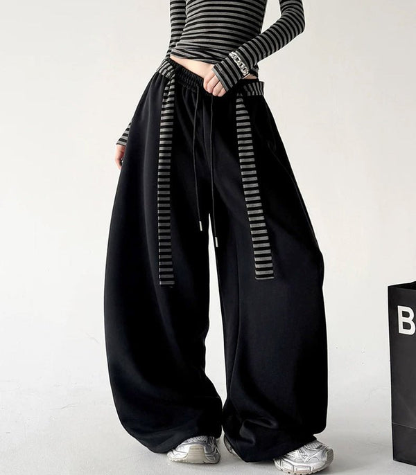 Striped-Tie Rounded Wide-Leg Sweatpants - COPPING THREADS - CT ORIGINALS