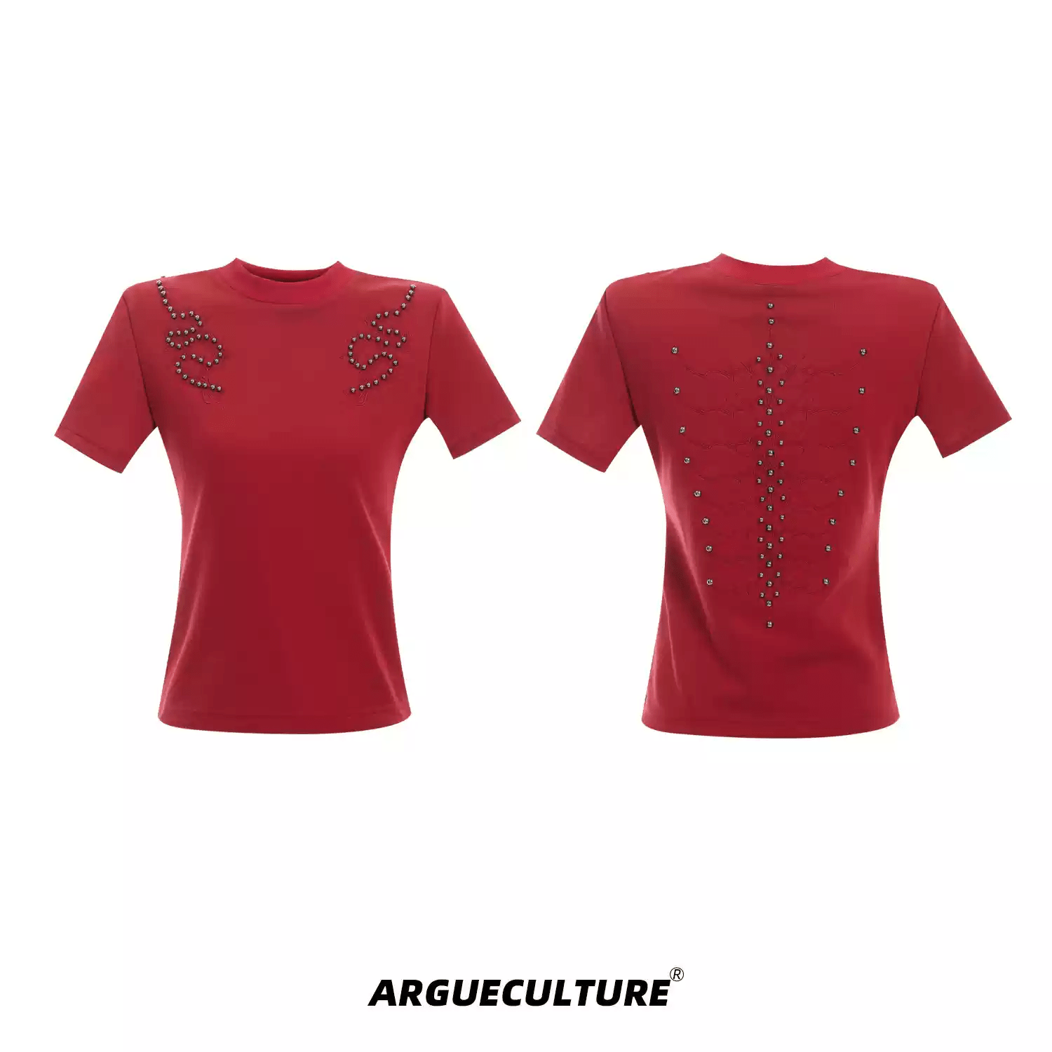 Studded Spine Embroidery Fitted Tee - COPPING THREADS - ArguE CulturE