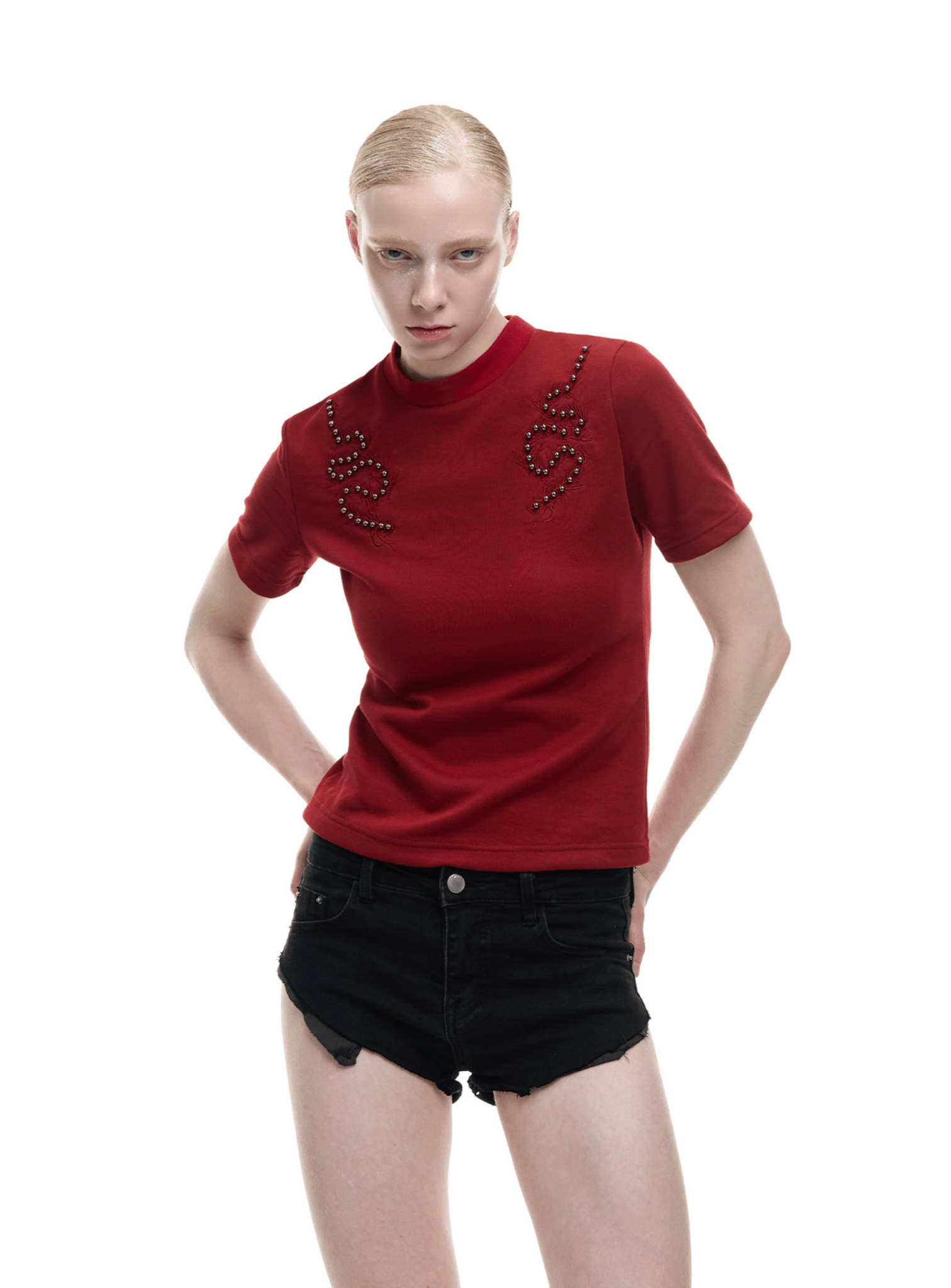 Studded Spine Embroidery Fitted Tee - COPPING THREADS - ArguE CulturE