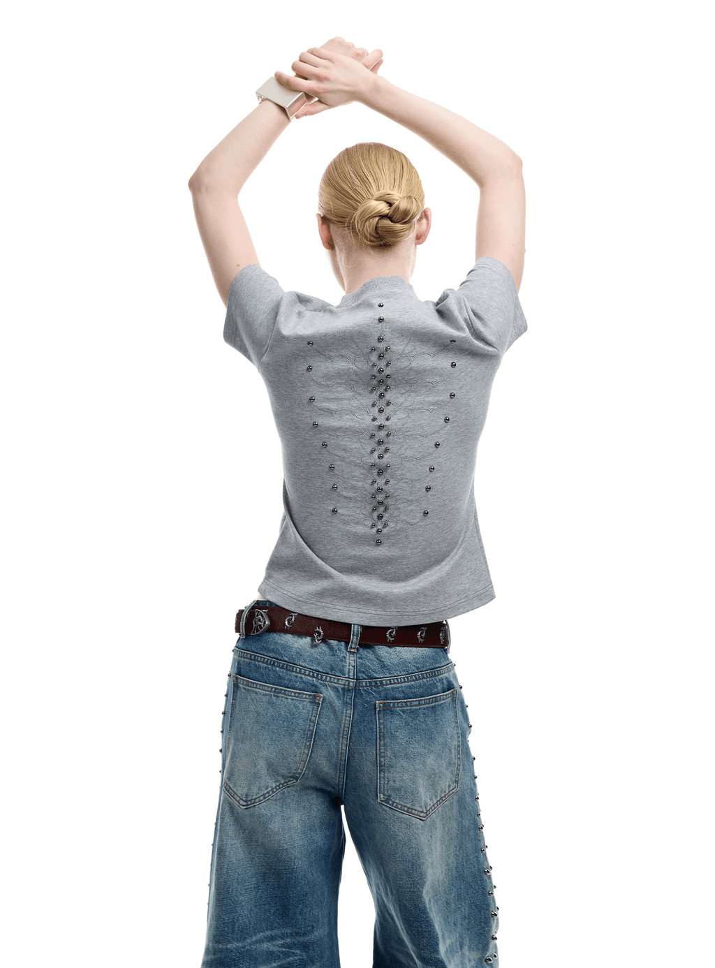 Studded Spine Embroidery Fitted Tee - COPPING THREADS - ArguE CulturE