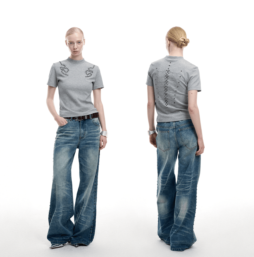 Studded Spine Embroidery Fitted Tee - COPPING THREADS - ArguE CulturE