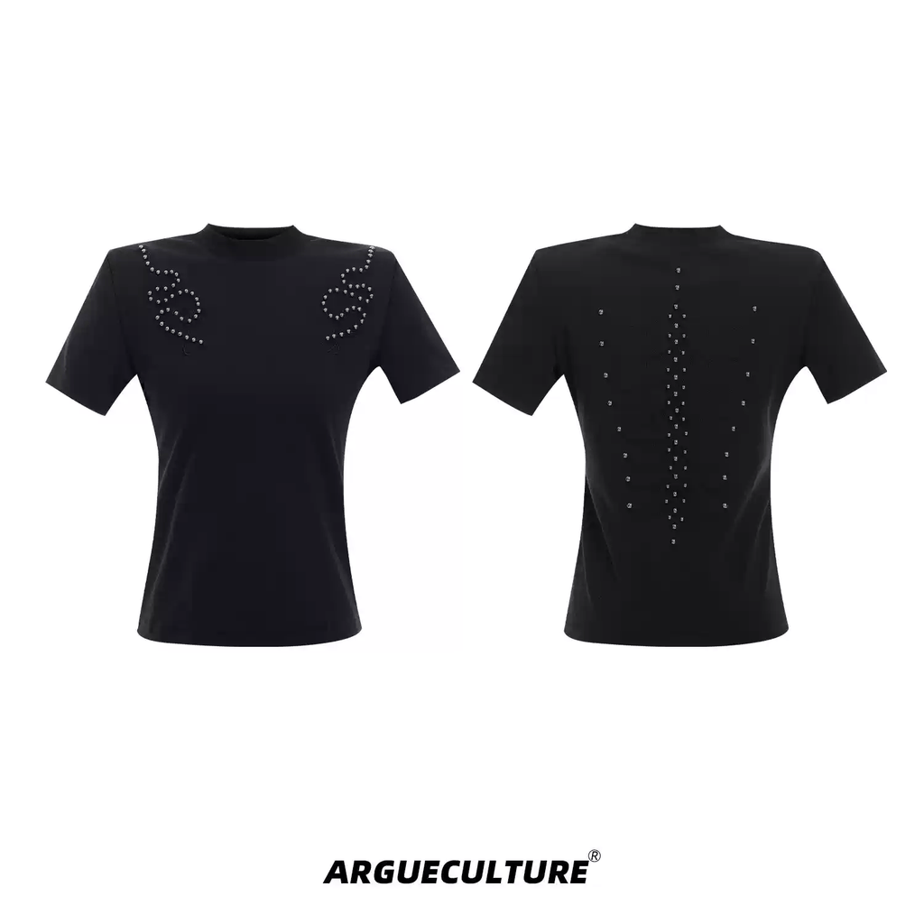 Studded Spine Embroidery Fitted Tee - COPPING THREADS - ArguE CulturE