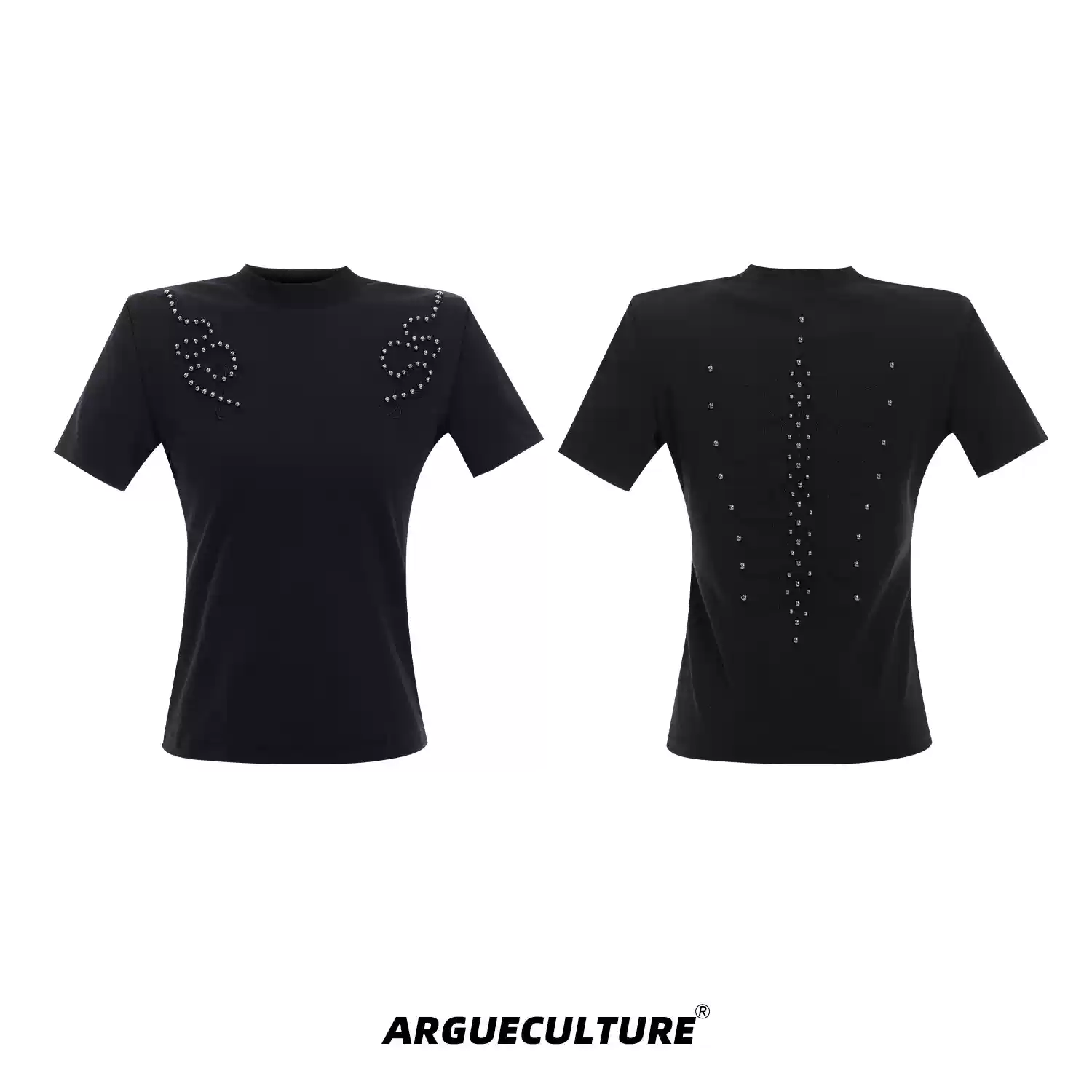 Studded Spine Embroidery Fitted Tee - COPPING THREADS - ArguE CulturE