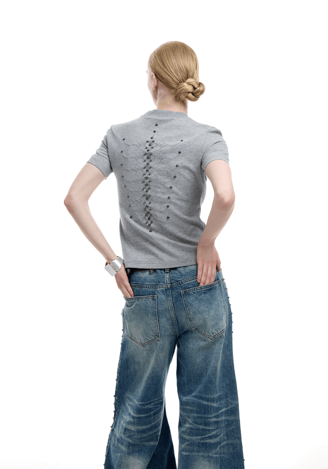 Studded Spine Embroidery Fitted Tee Main Image
