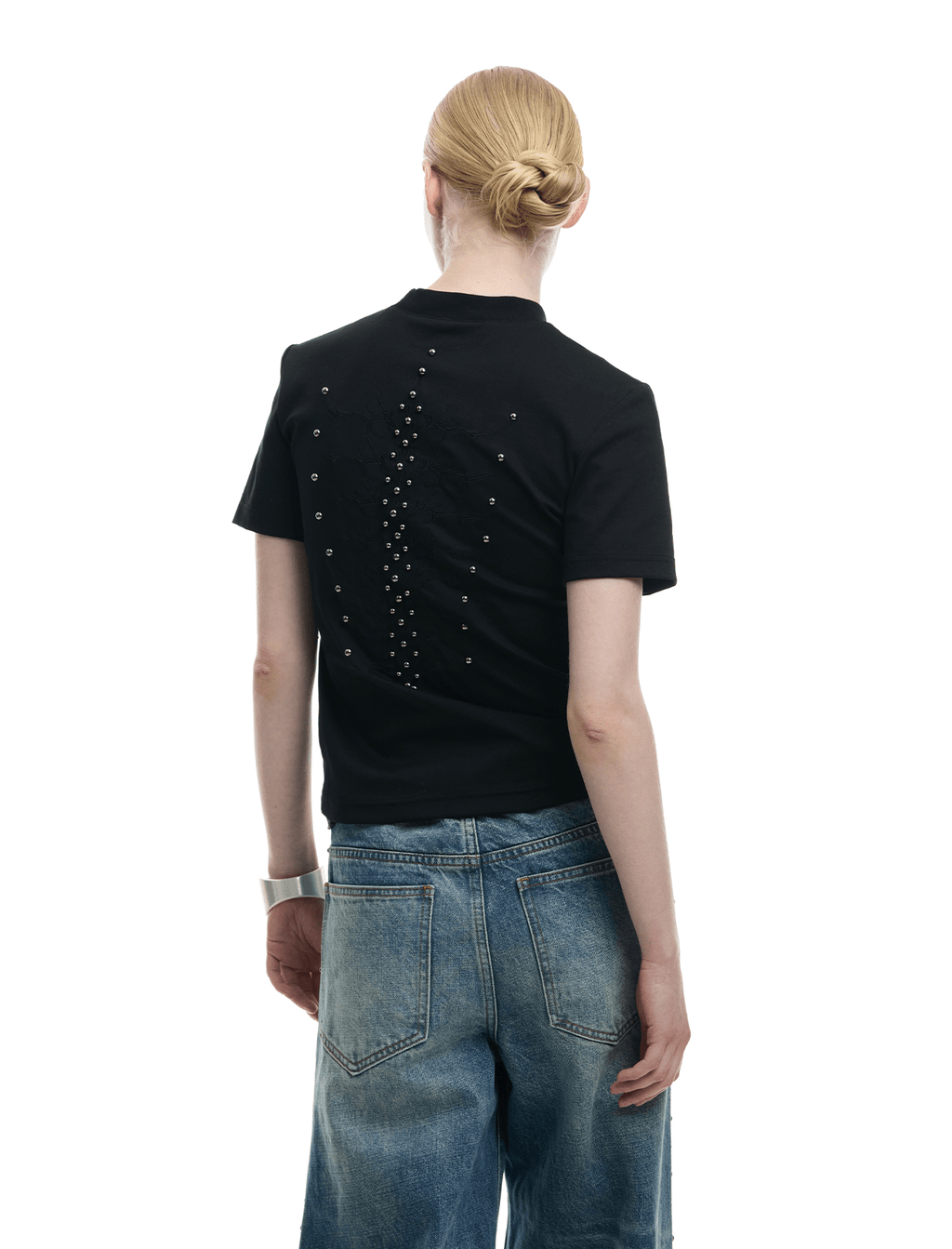 Studded Spine Embroidery Fitted Tee - COPPING THREADS - ArguE CulturE