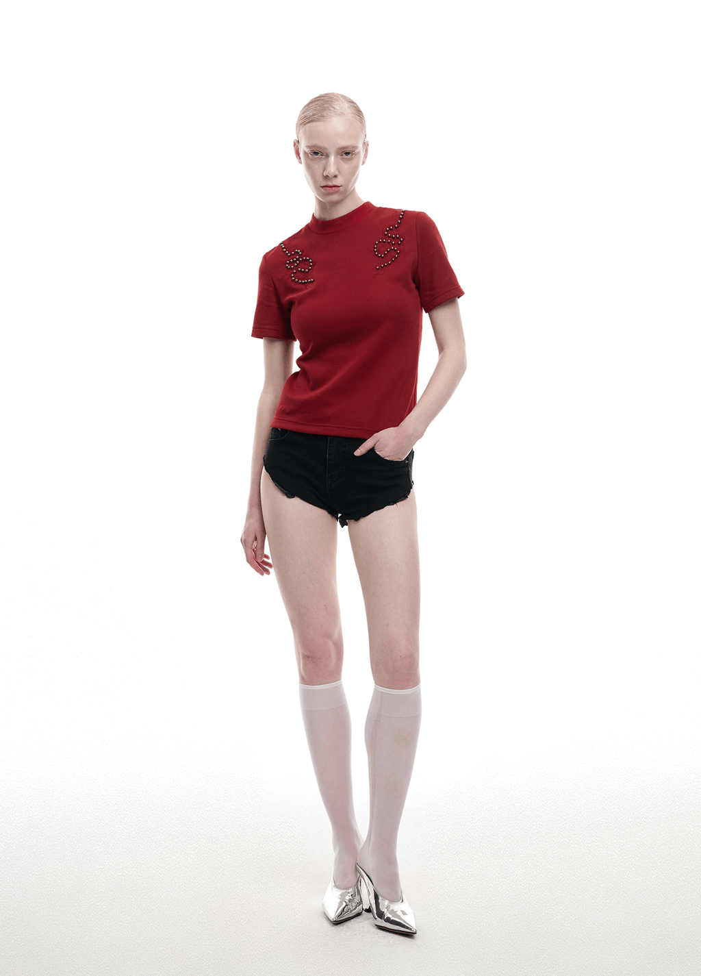 Studded Spine Embroidery Fitted Tee - COPPING THREADS - ArguE CulturE