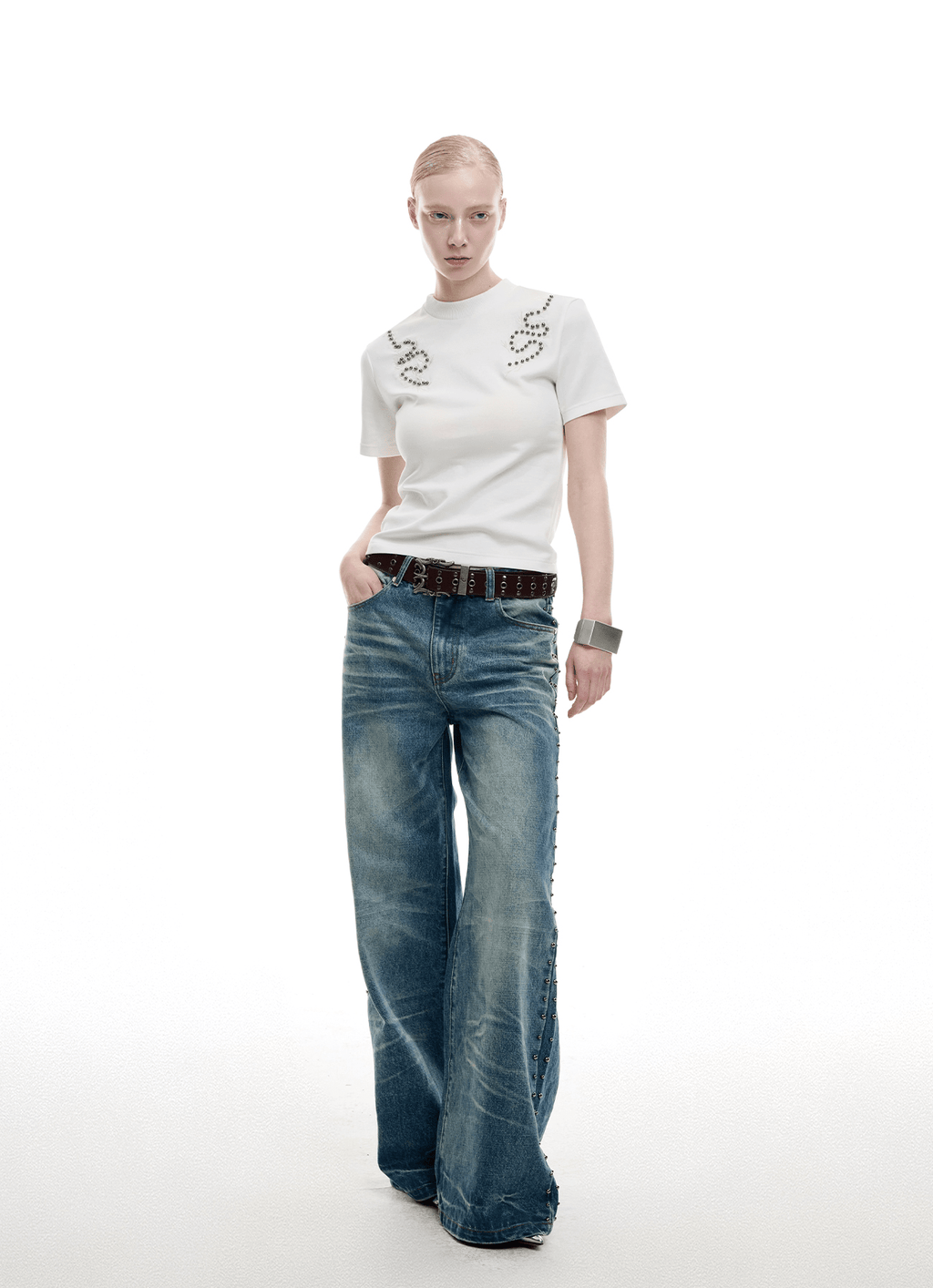 Studded Spine Embroidery Fitted Tee - COPPING THREADS - ArguE CulturE