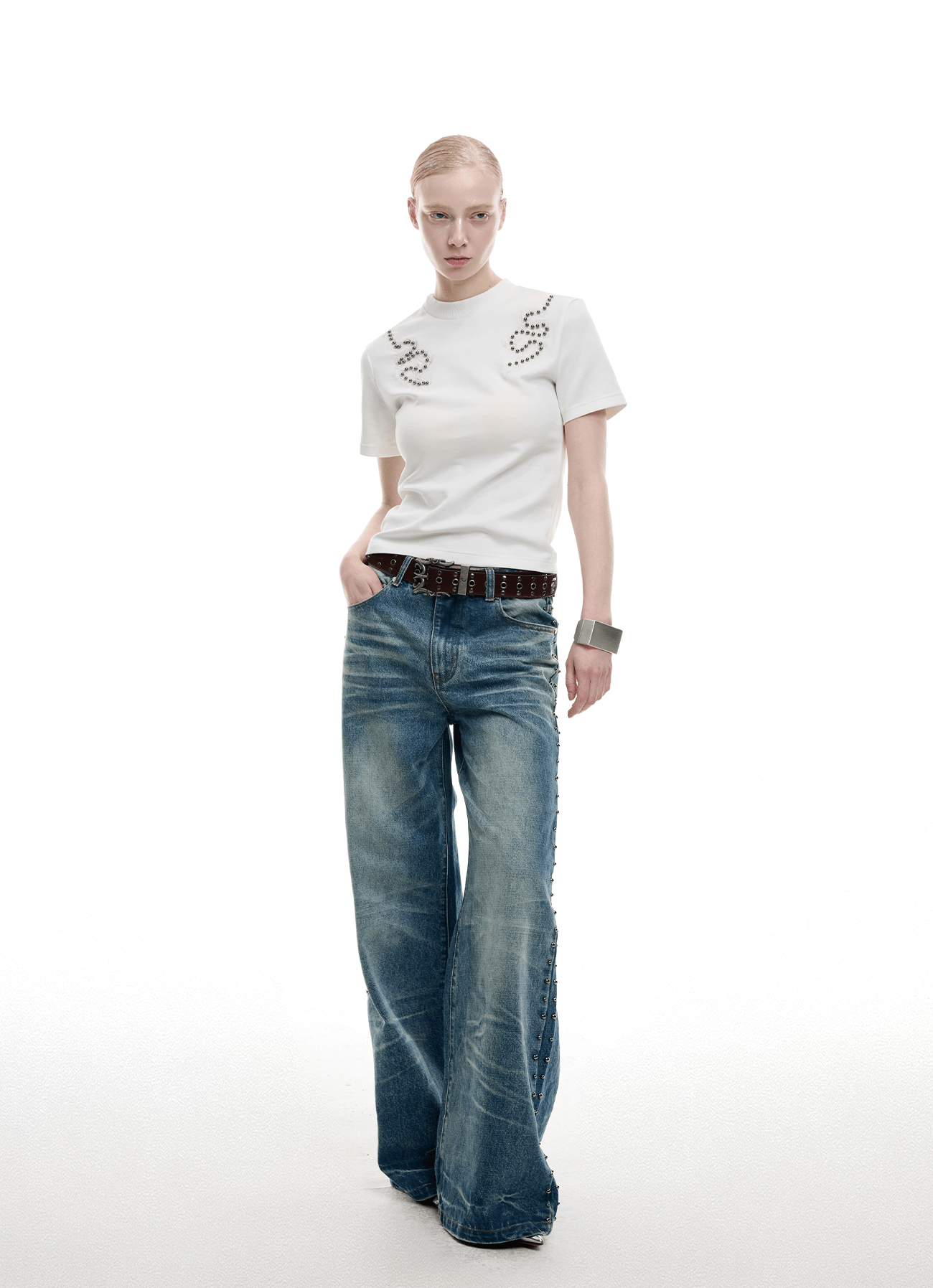 Studded Spine Embroidery Fitted Tee - COPPING THREADS - ArguE CulturE