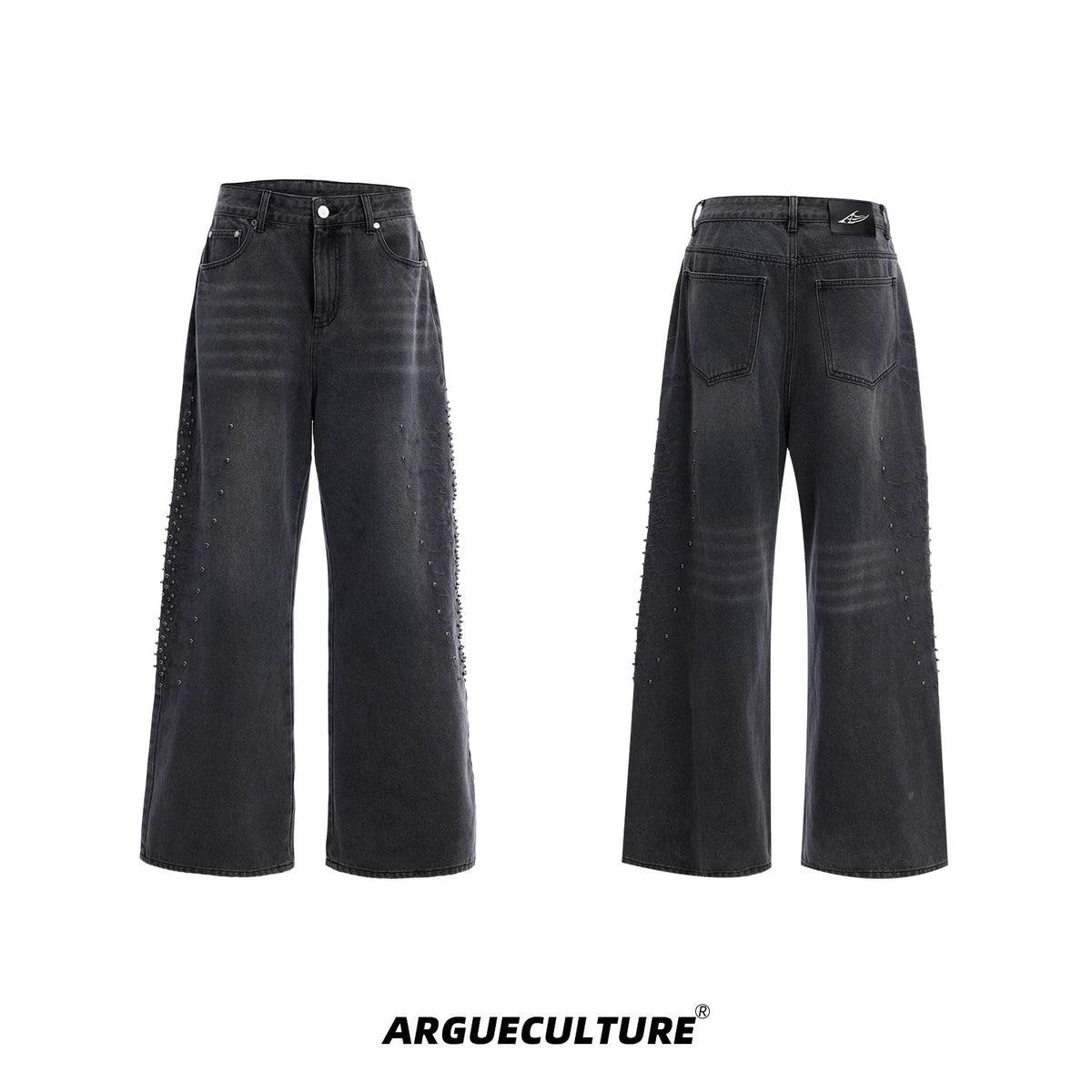 Studded Spine-Panel Washed Jeans - COPPING THREADS - Argue Culture