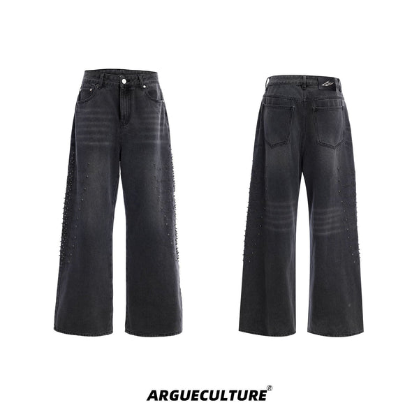 Studded Spine-Panel Washed Jeans - COPPING THREADS - Argue Culture