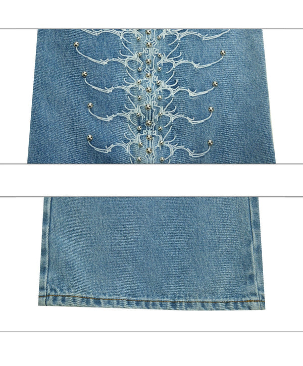 Studded Spine-Panel Washed Jeans - COPPING THREADS - Argue Culture