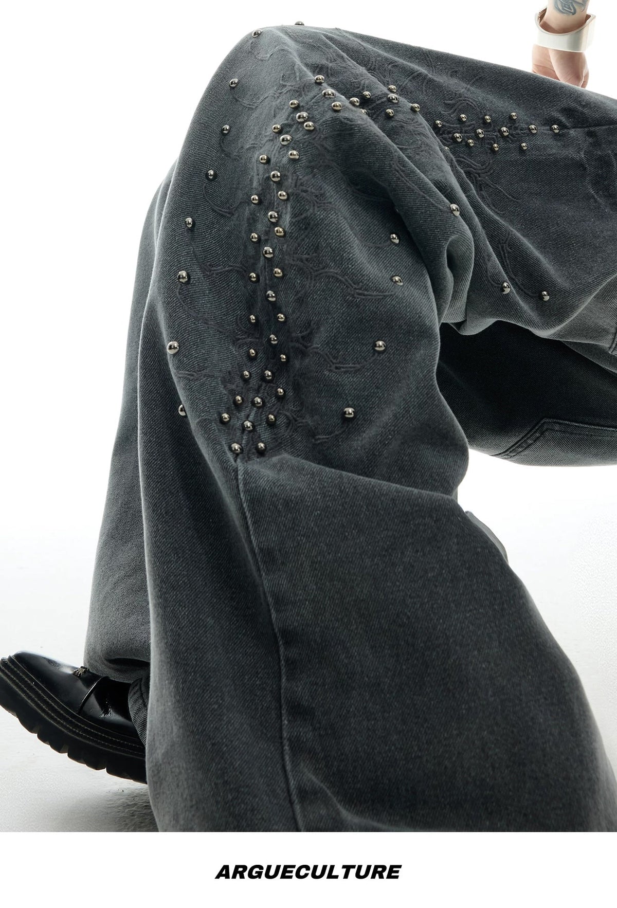 Studded Spine-Panel Washed Jeans - COPPING THREADS - Argue Culture