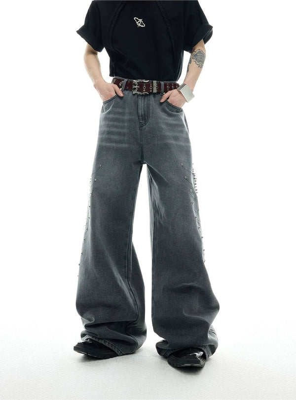Studded Spine-Panel Washed Jeans - COPPING THREADS - Argue Culture