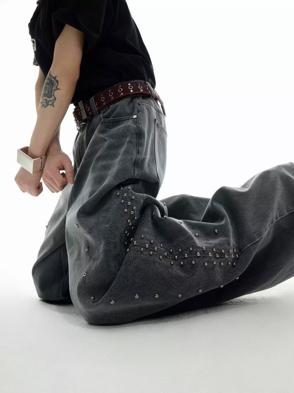 Studded Spine-Panel Washed Jeans - COPPING THREADS - Argue Culture