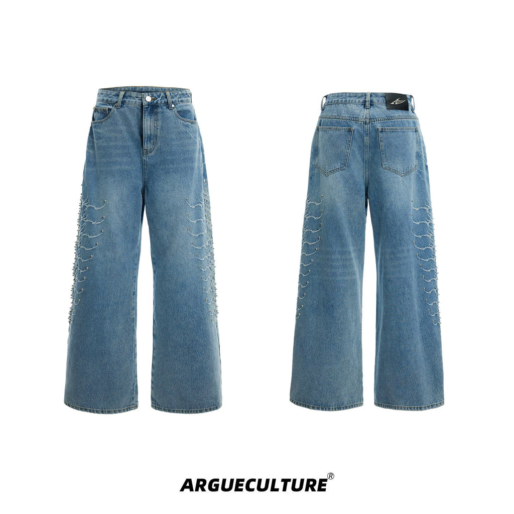 Studded Spine-Panel Washed Jeans - COPPING THREADS - Argue Culture