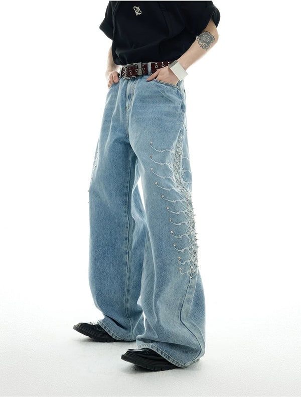 Studded Spine-Panel Washed Jeans - COPPING THREADS - Argue Culture