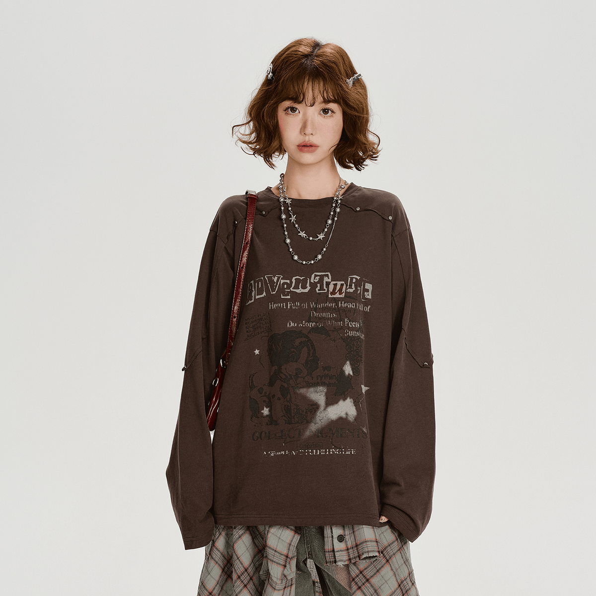 Studded Vintage Graphic Long Sleeve Tee - COPPING THREADS - CHICISLAND