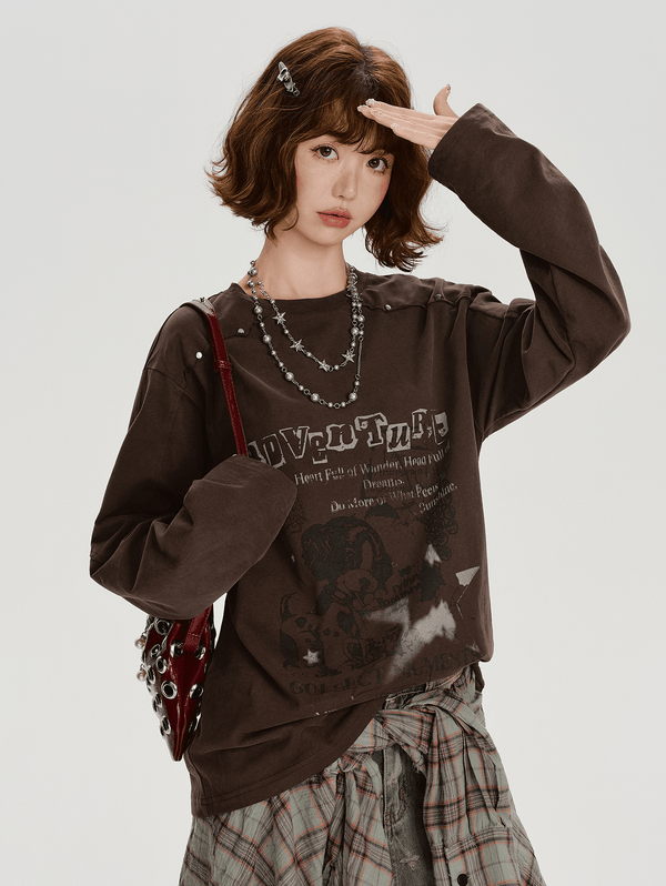 Studded Vintage Graphic Long Sleeve Tee - COPPING THREADS - CHICISLAND