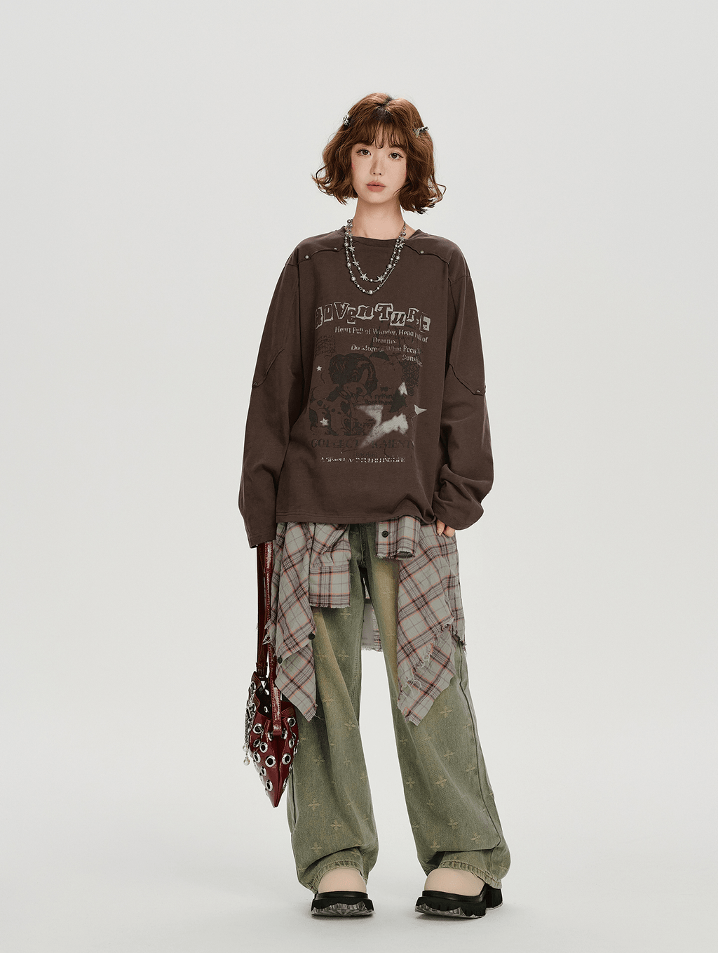 Studded Vintage Graphic Long Sleeve Tee - COPPING THREADS - CHICISLAND