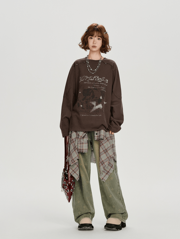 Studded Vintage Graphic Long Sleeve Tee - COPPING THREADS - CHICISLAND
